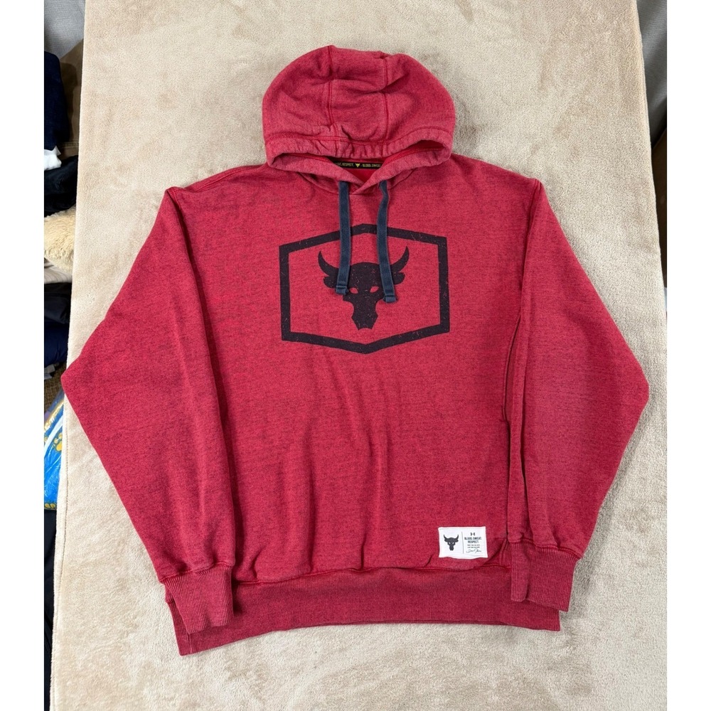 Under Armour Project Rock Brahma Bull Hoodie Mens Size XL Red Fleece EUC